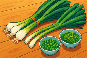 spring onions cartoon style scallions