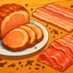 pork thumbnail roasted bacon prosciutto cartoon style