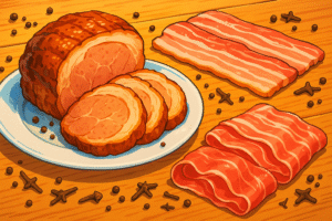 pork thumbnail roasted bacon prosciutto cartoon style