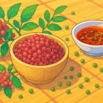sichuan peppercorns in a cartoon style pink and green
