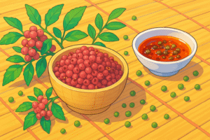 sichuan peppercorns in a cartoon style pink and green